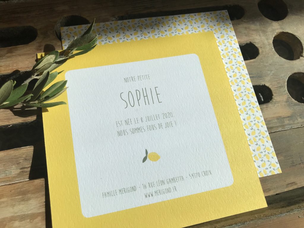 Faire part de naissance Sophie citron